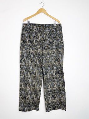 Peruvian Connection Ikat Print Crop Pants Women’s 12 Cotton Stretch Blue Tan